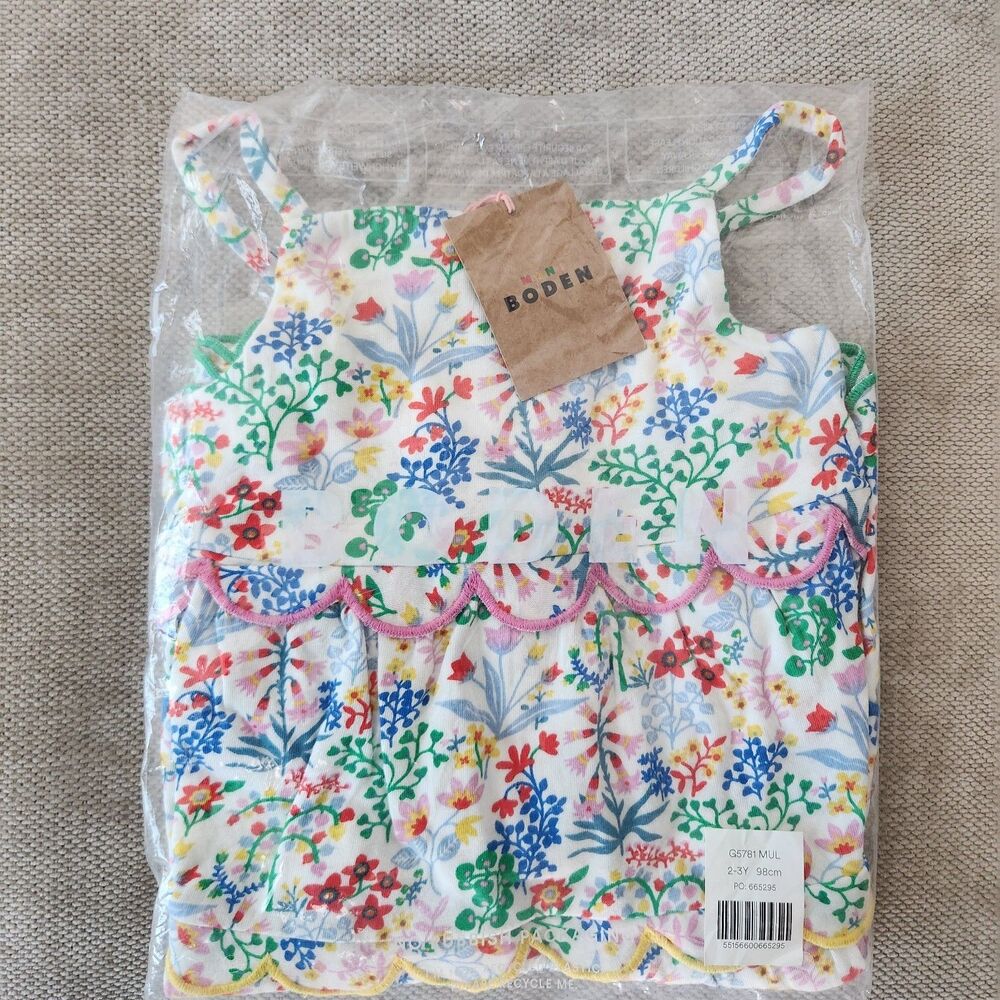 Mini Boden Girls 2-3Y Floral White Scallop Tiered Sundress NWT - Picture 5 of 9